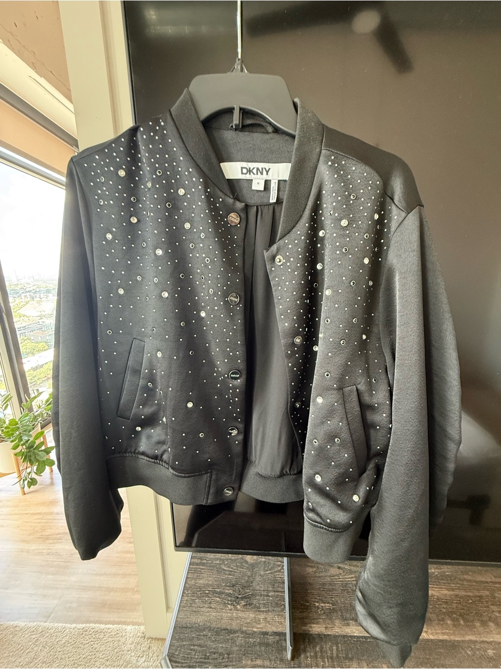 DKNY Black Embellished Bomber Jacket